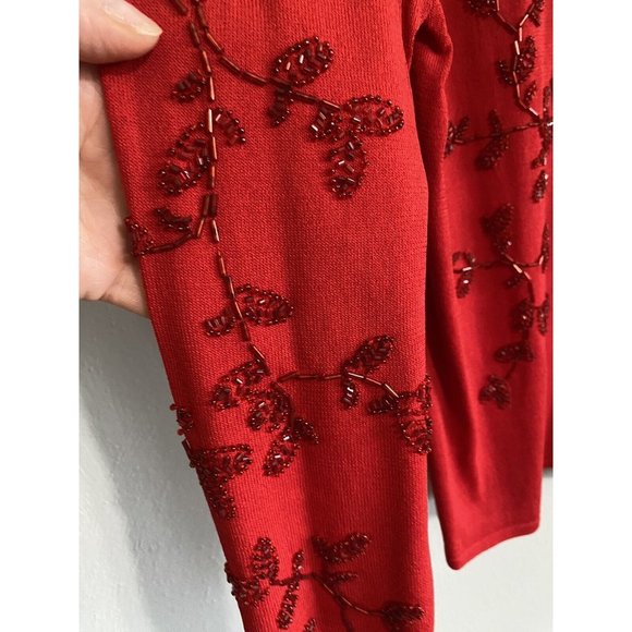 Vintage Rochelle California Red Sparkly Beaded Sweater Size Large Christmas - Picture 5 of 6